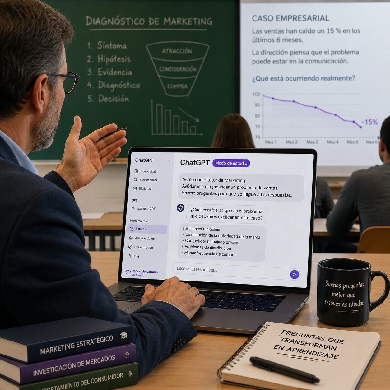Cómo utilizar el modo de estudio de ChatGPT para enseñar marketing en la universidad